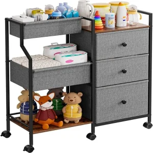 3 Tier Rolling Cart with Dividers, Drawers
