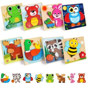 8 Pack Animal Wooden Puzzles Toys For Toddlers